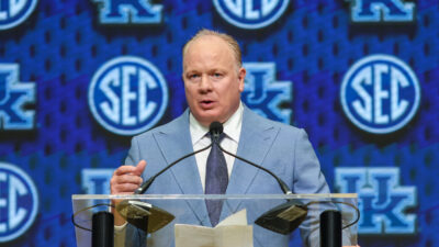 Mark Stoops speaks at SEC Media Days.