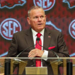 Sam Pittman speaks at SEC Media Days.