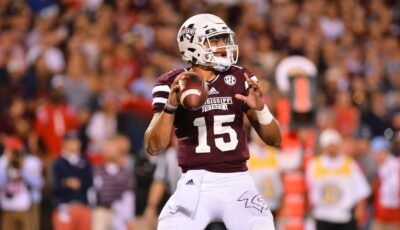 Dak Prescott attempts a pass for the Mississippi State Bulldogs.