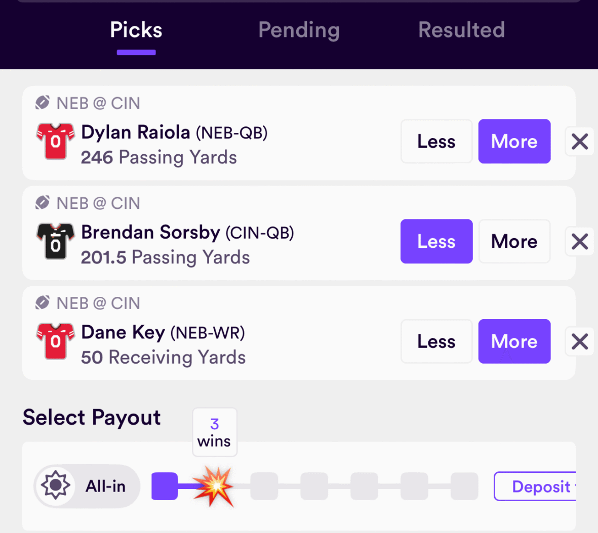 Nebraska vs. Cincinnati Dabble picks.