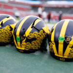 Michigan football helmets.