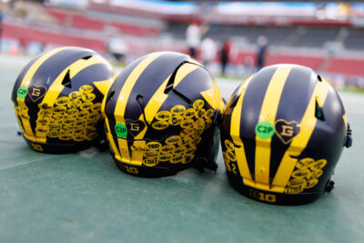 Michigan football helmets.