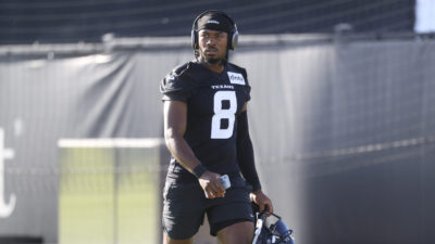 John Metchie shown at Houston Texans training camp.