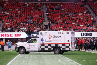 Ambulance at an NFL preseason game.
