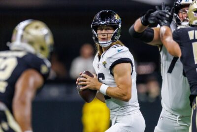 Trevor Lawrence during a preseason game for the Jacksonville Jaguars.