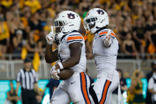 Auburn celebrates a touchdown against Baylor.