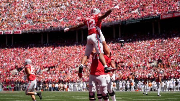 Ohio State players celebrate.
