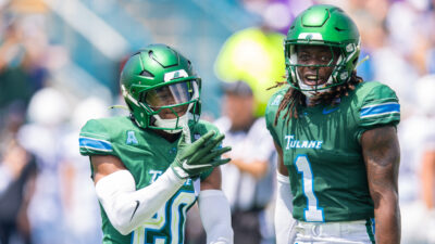 Tulane players celebrate vs. Northwestern.
