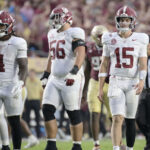 Alabama offensive players during a game.
