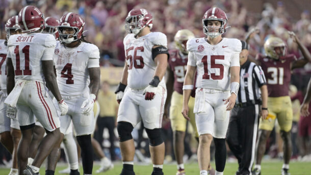 Alabama offensive players during a game.