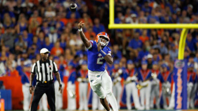 Florida quarterback DJ Lagway throws a pass.