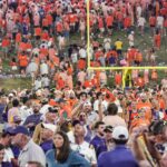 Fans on Frank Howard Field after LSU-Clemson.