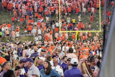 Fans on Frank Howard Field after LSU-Clemson.