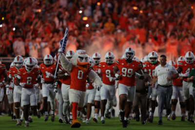 Miami football players before a big game against Notre Dame.
