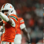 Miami receiver Keelan Marion celebrates a first down.