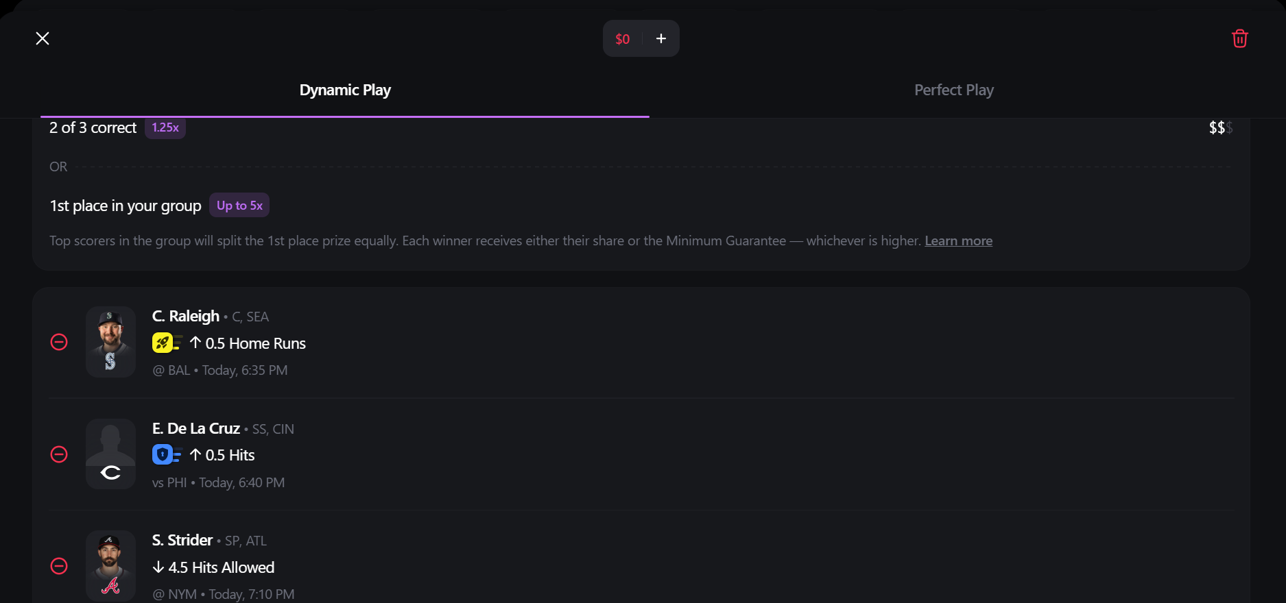 Entries tab Betr Picks.