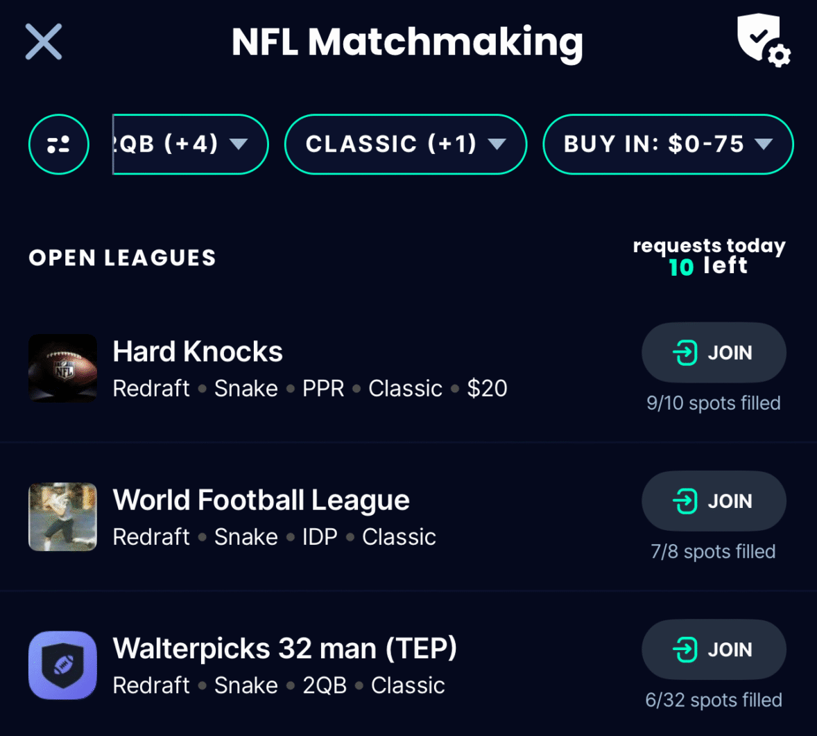 Sleeper Fantasy Drafts section.