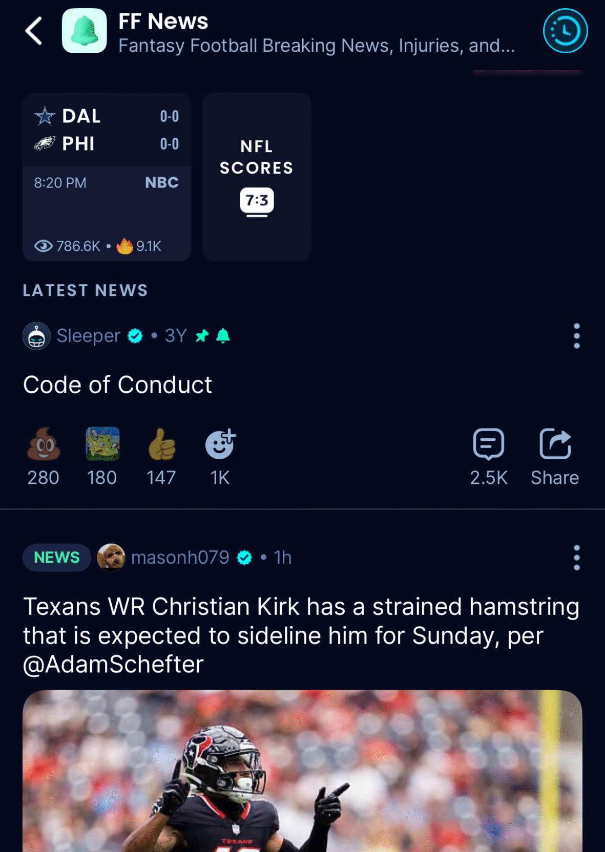Sleeper Fantasy Football News channel.
