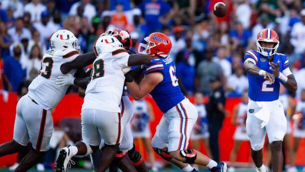 Florida quarterback DJ Lagway throws a pass.