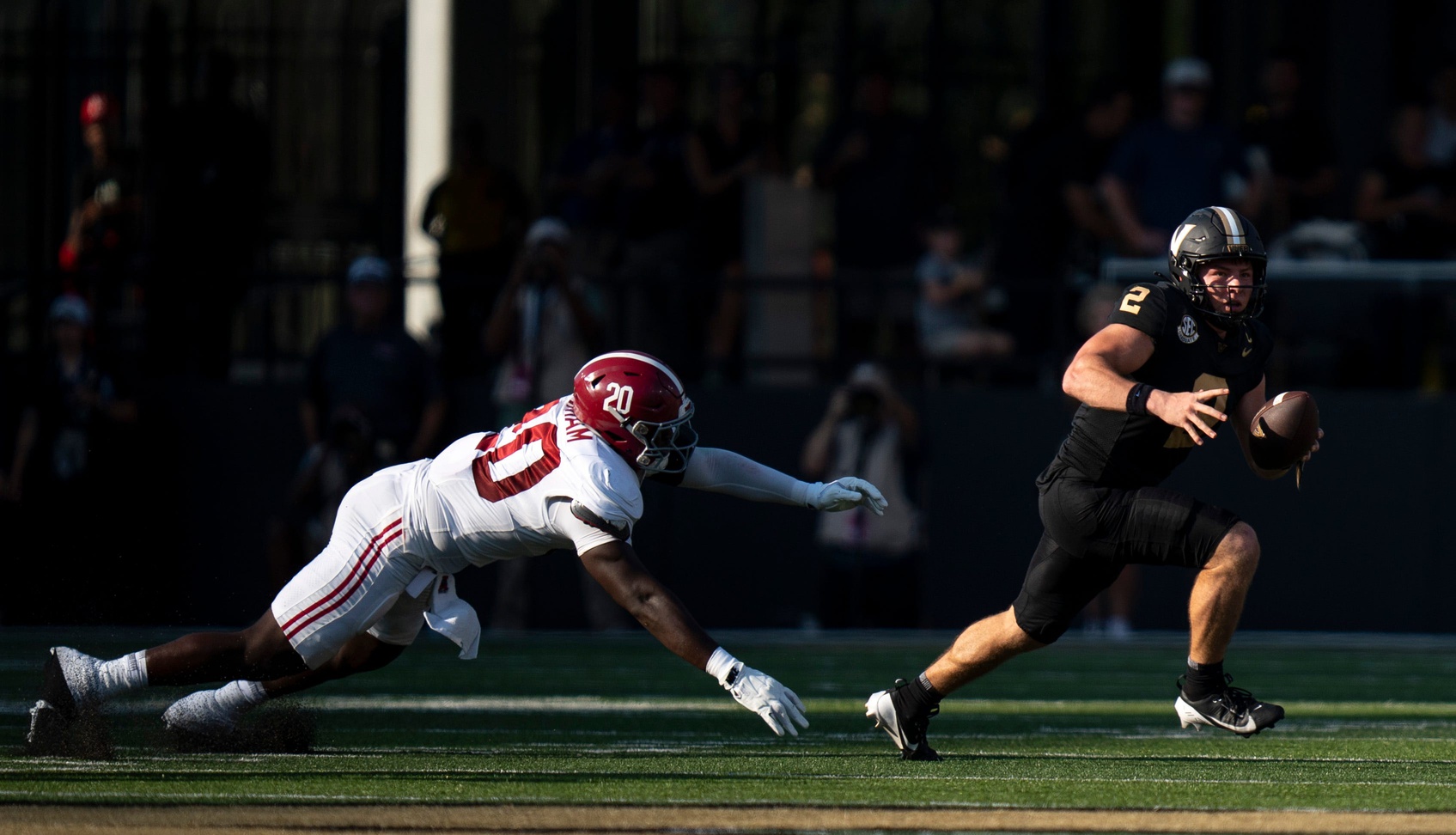 Diego Pavia practices victory formation in warmups before Alabama game