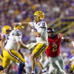 Garrett Nussmeier throws a pass vs. Ole Miss.