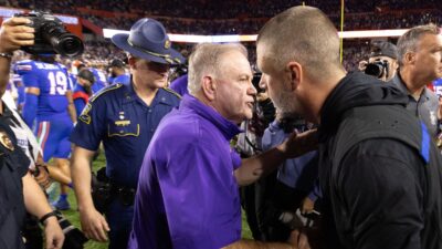 LSU coach Brian Kelly and Florida coach Billy Napier.