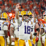 Garrett Nussmeier before a play against Clemson.