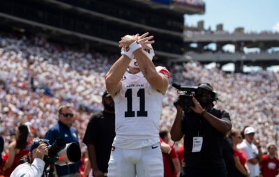Auburn quarterback Jackson Arnold celebrates.