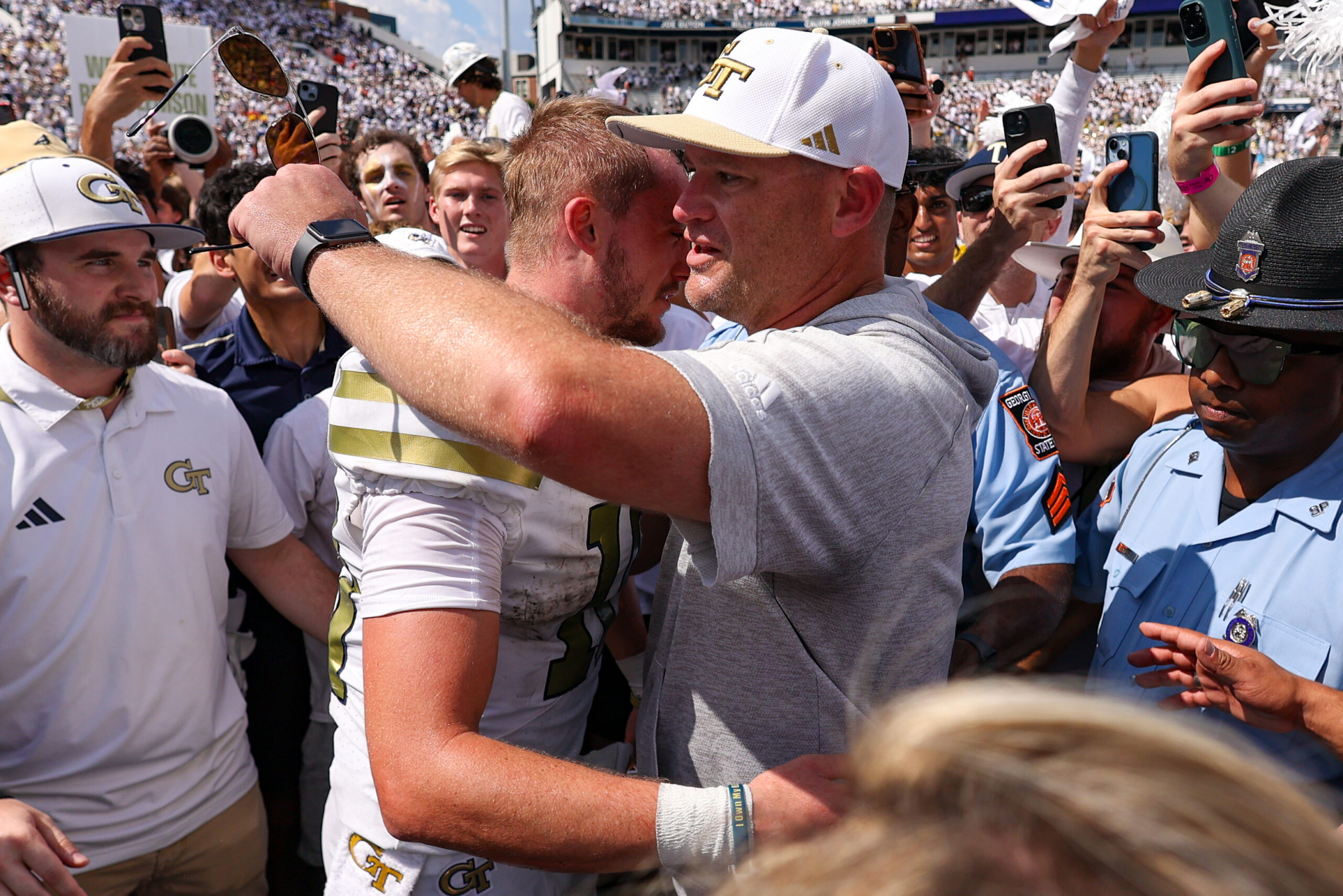 Georgia Tech fans dump goalpost in president&rsquo;s pool after beating Clemson