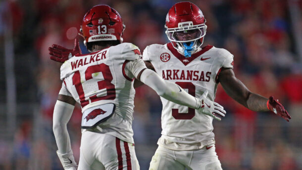 Arkansas players celebrate.