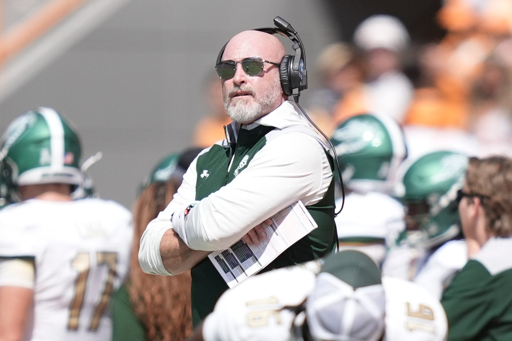 Trent Dilfer observed using phone on sidelines of Neyland Stadium