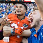 Teez Tabor celebrates a win over LSU.