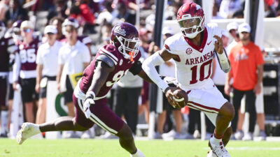 Arkansas plays Mississippi State in football.