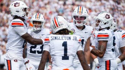 Auburn players celebrate.