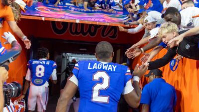 DJ Lagway leaves the field.