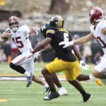 Alabama quarterback Ty Simpson scrambles against Missouri