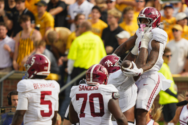 Alabama celebrates a touchdown at Mizzou.