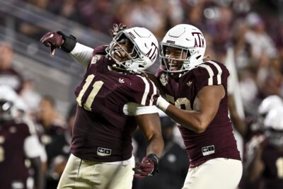 Texas A&M's defense reacts to a big play against Florida.