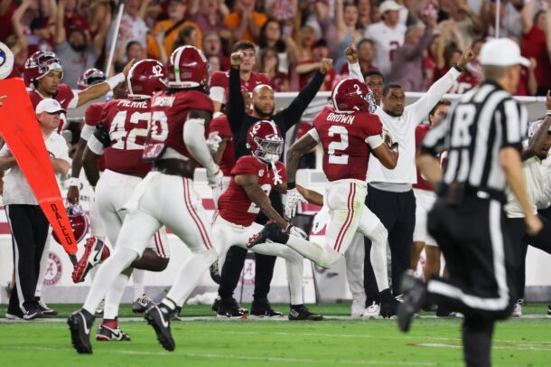 Alabama returns an interception for a touchdown.
