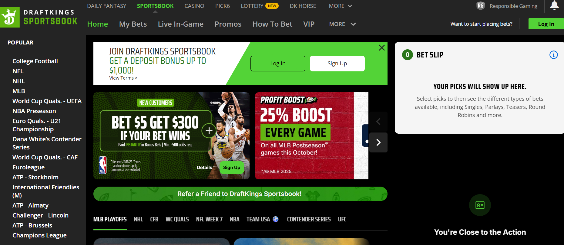 DraftKings Bet $5, get $300 offer