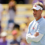 Lane Kiffin before a game at LSU.