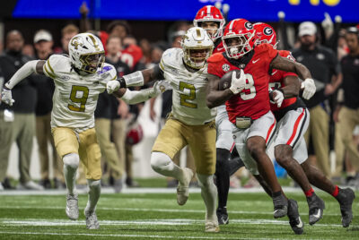 Georgia and Georgia Tech play football.