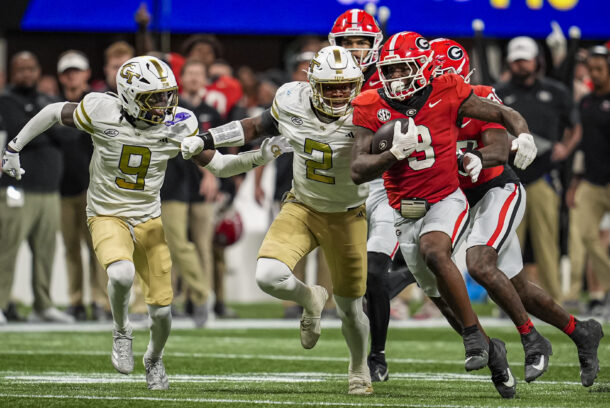 Georgia and Georgia Tech play football.