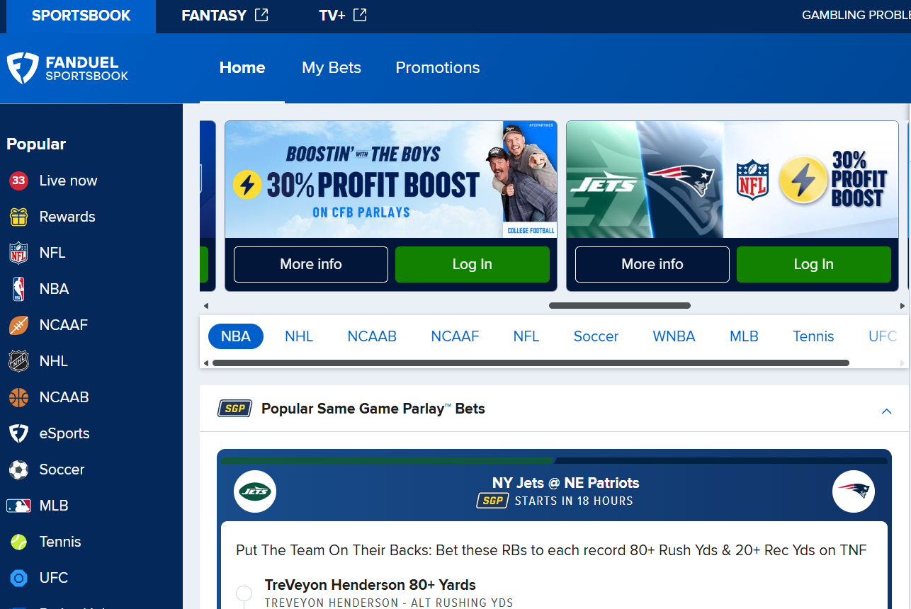 FanDuel profit boost desktop page. 