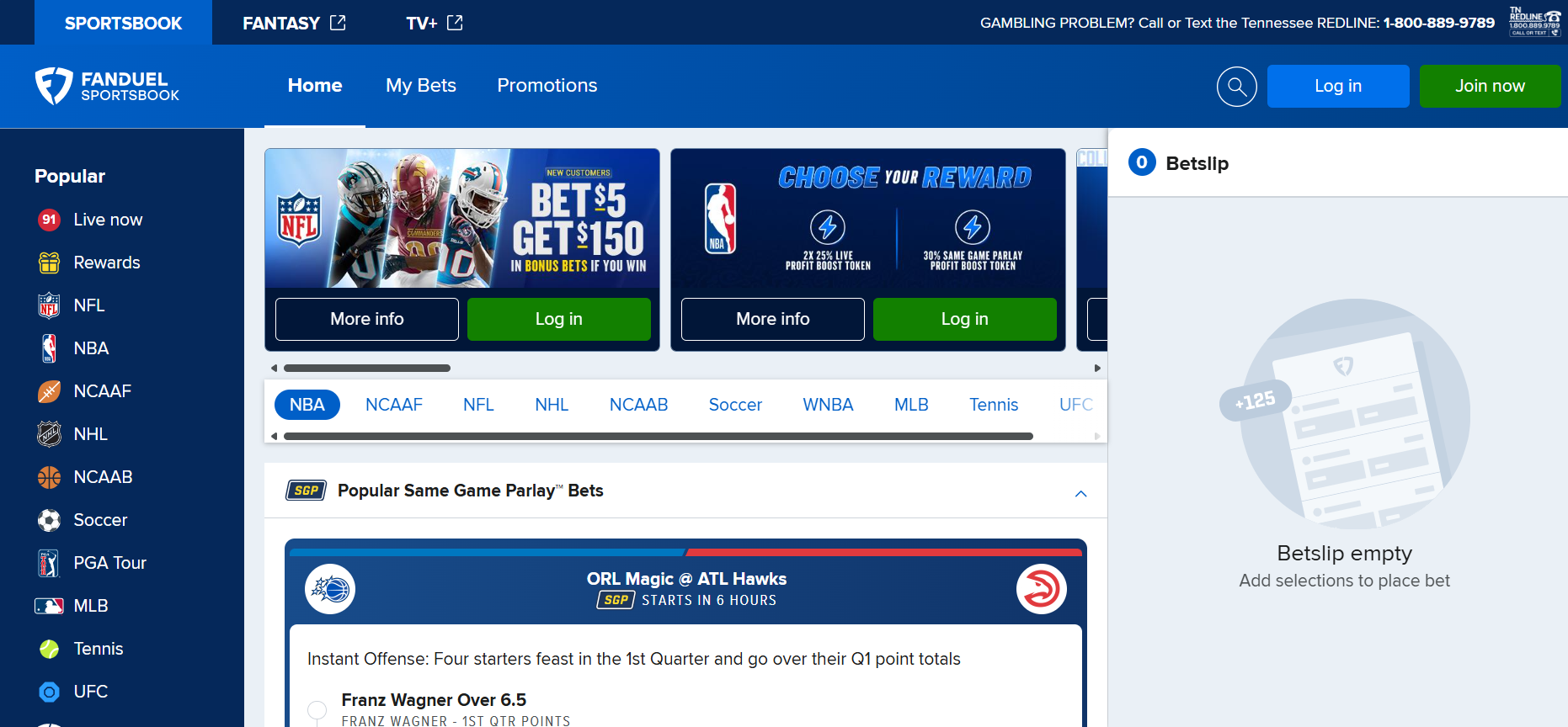 FanDuel's desktop site is shown.