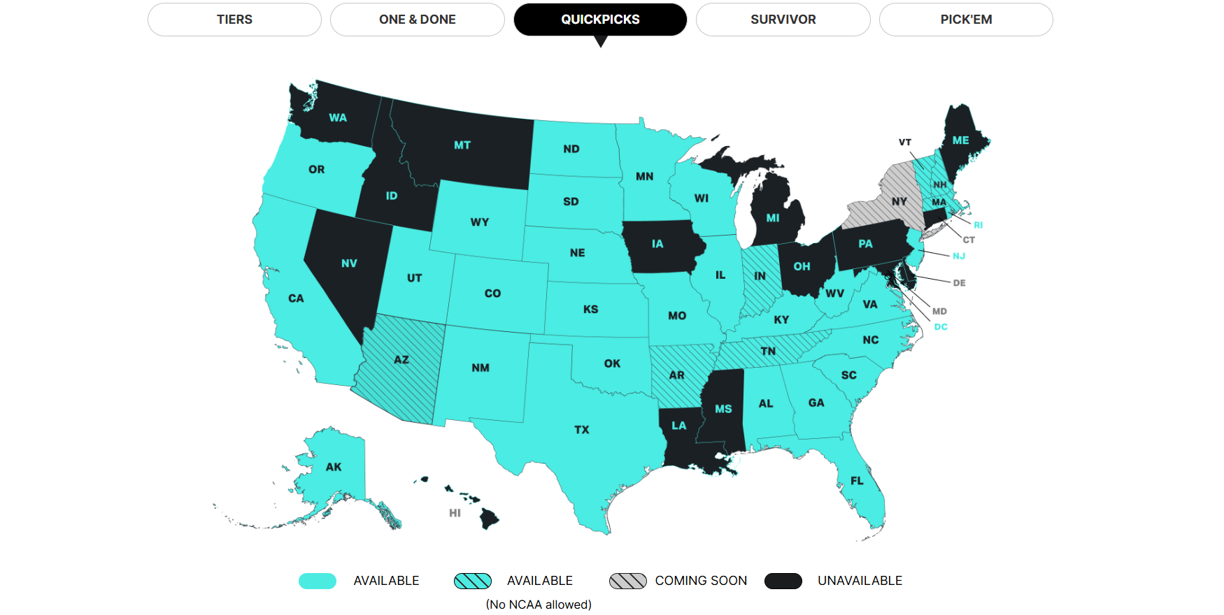 Splash Sports QuickPicks availability.