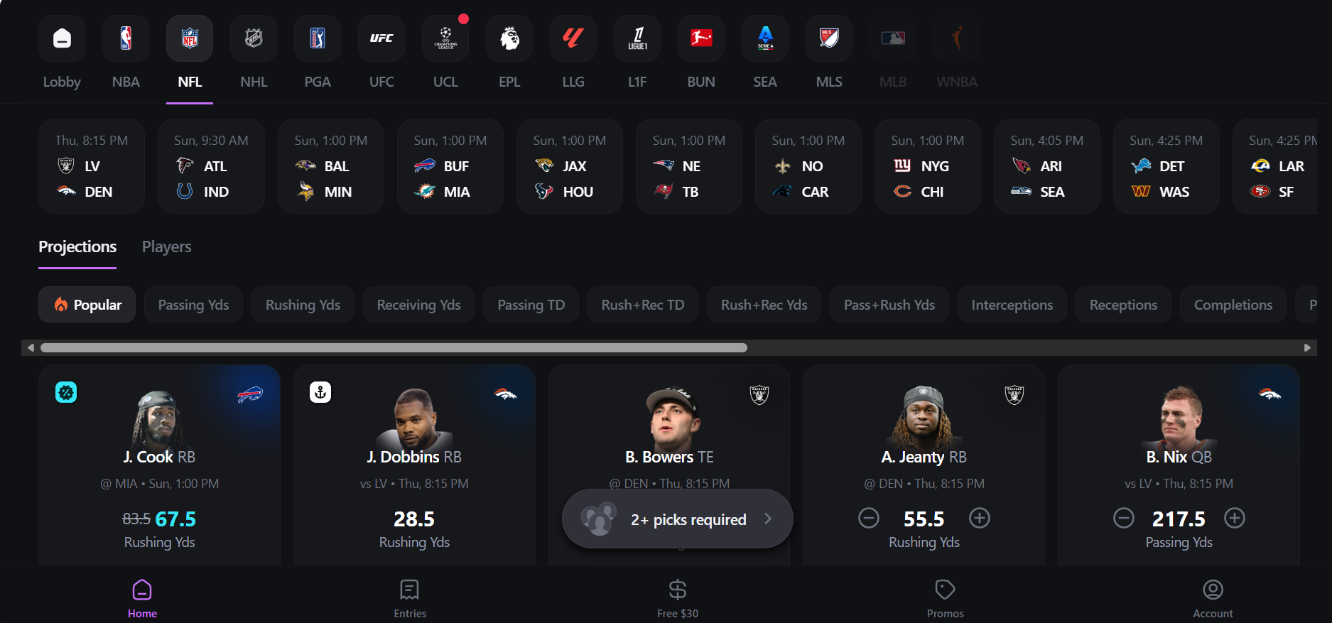 NFL Betr Dashboard. 