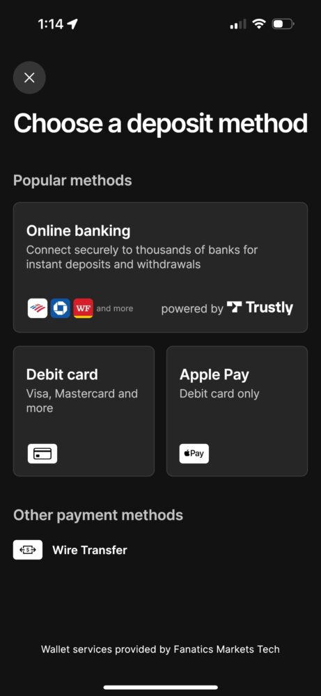 Fanatics Markets Payment Methods
