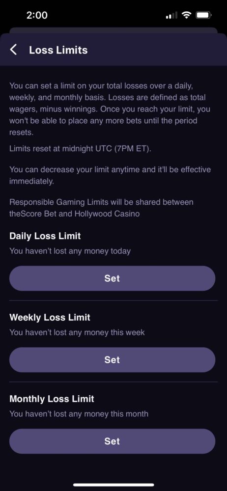 Hollywood Casino Loss Limits