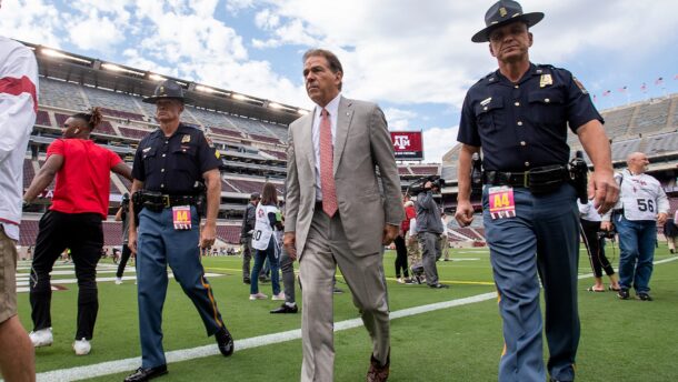 Nick Saban at Kyle Field.